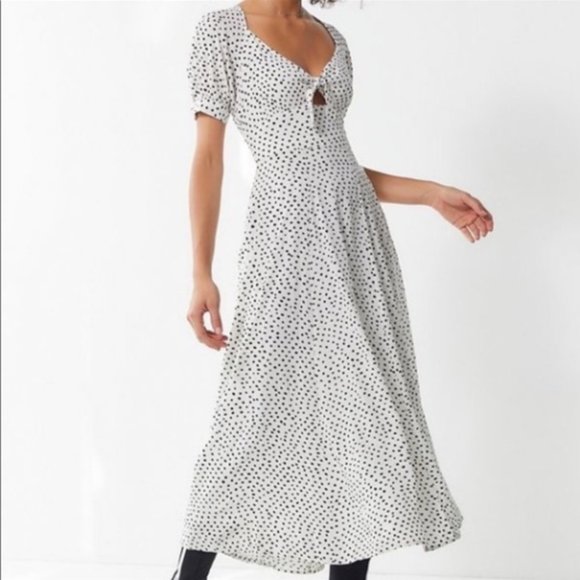 UO Devin Polka Dot Tie-Front Midi Dress - Picture 1 of 11